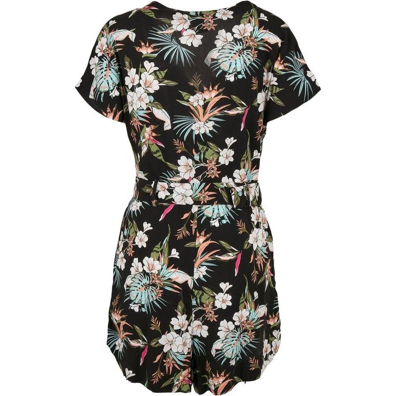 Urban Classics Ladies Short Viscose Belt Jumpsuit black tropical